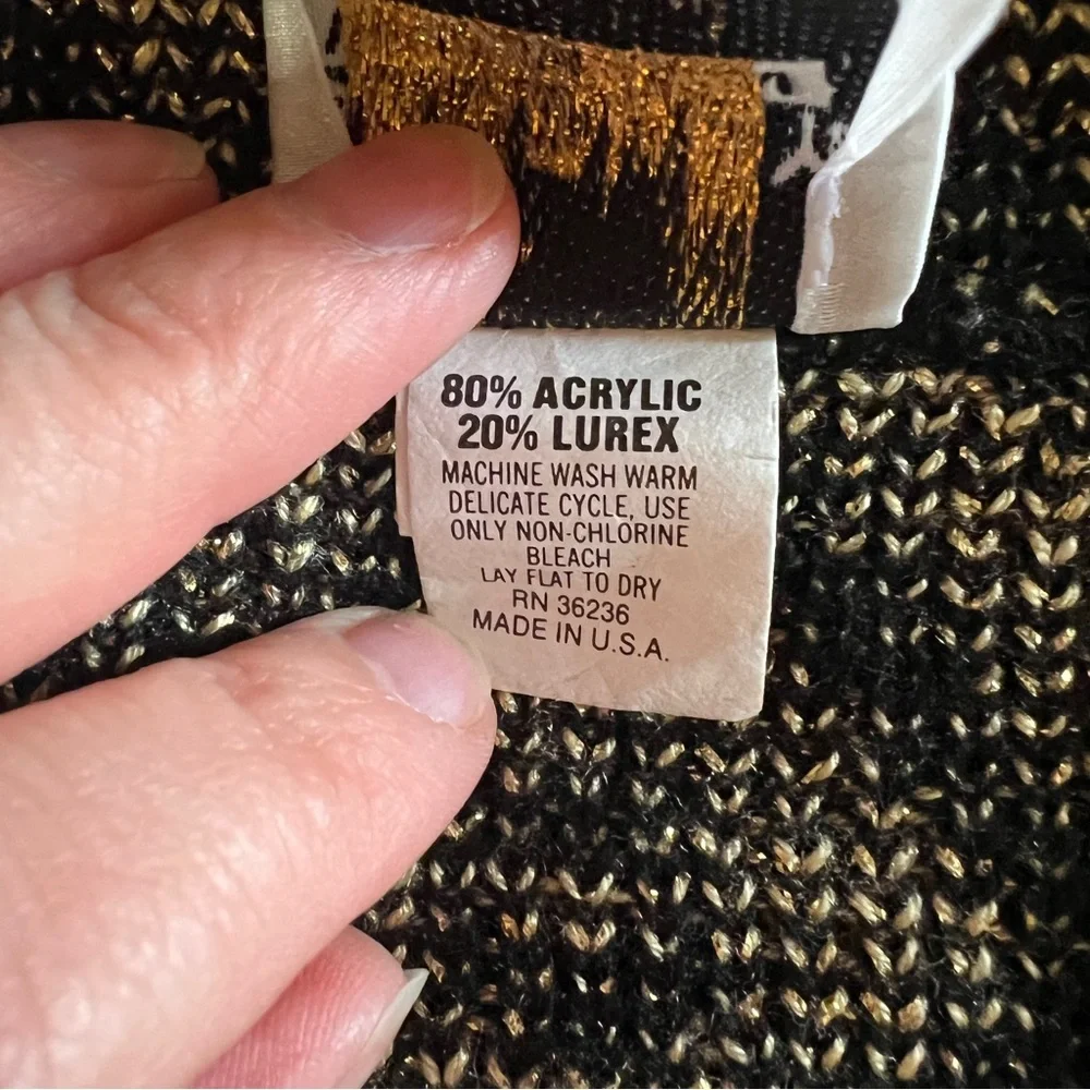 Vtg 80s/90s TR Bentley Woman Gold Black Cardigan - One Size